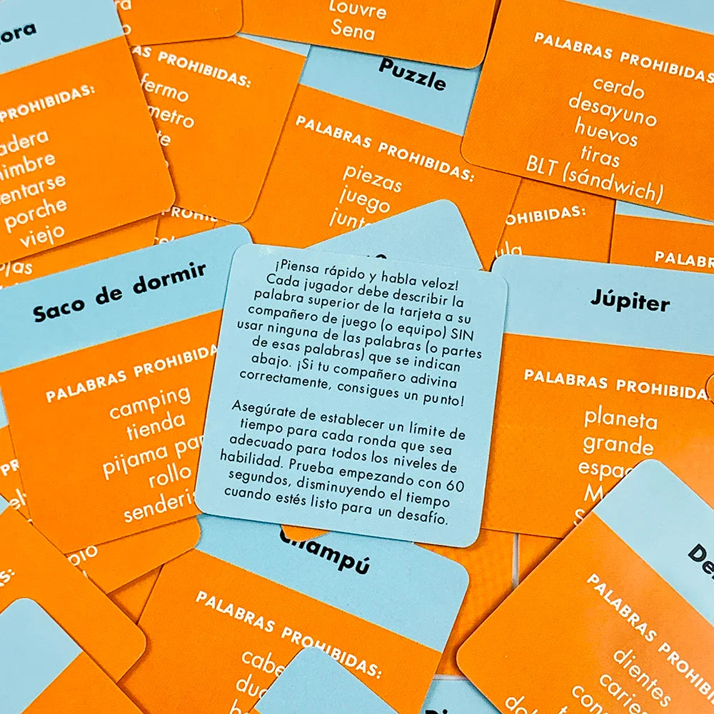 Spanish Mini “Name That Word!” Card Game – 50PCS Family Party & Camping Word Guessing Game Deck