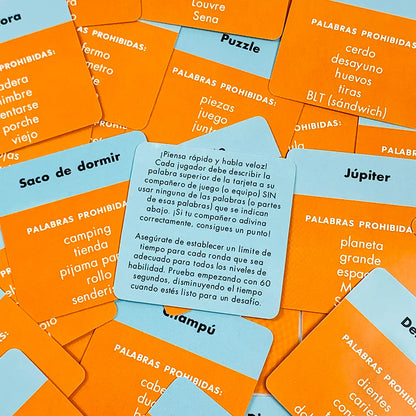 Spanish Mini “Name That Word!” Card Game – 50PCS Family Party & Camping Word Guessing Game Deck