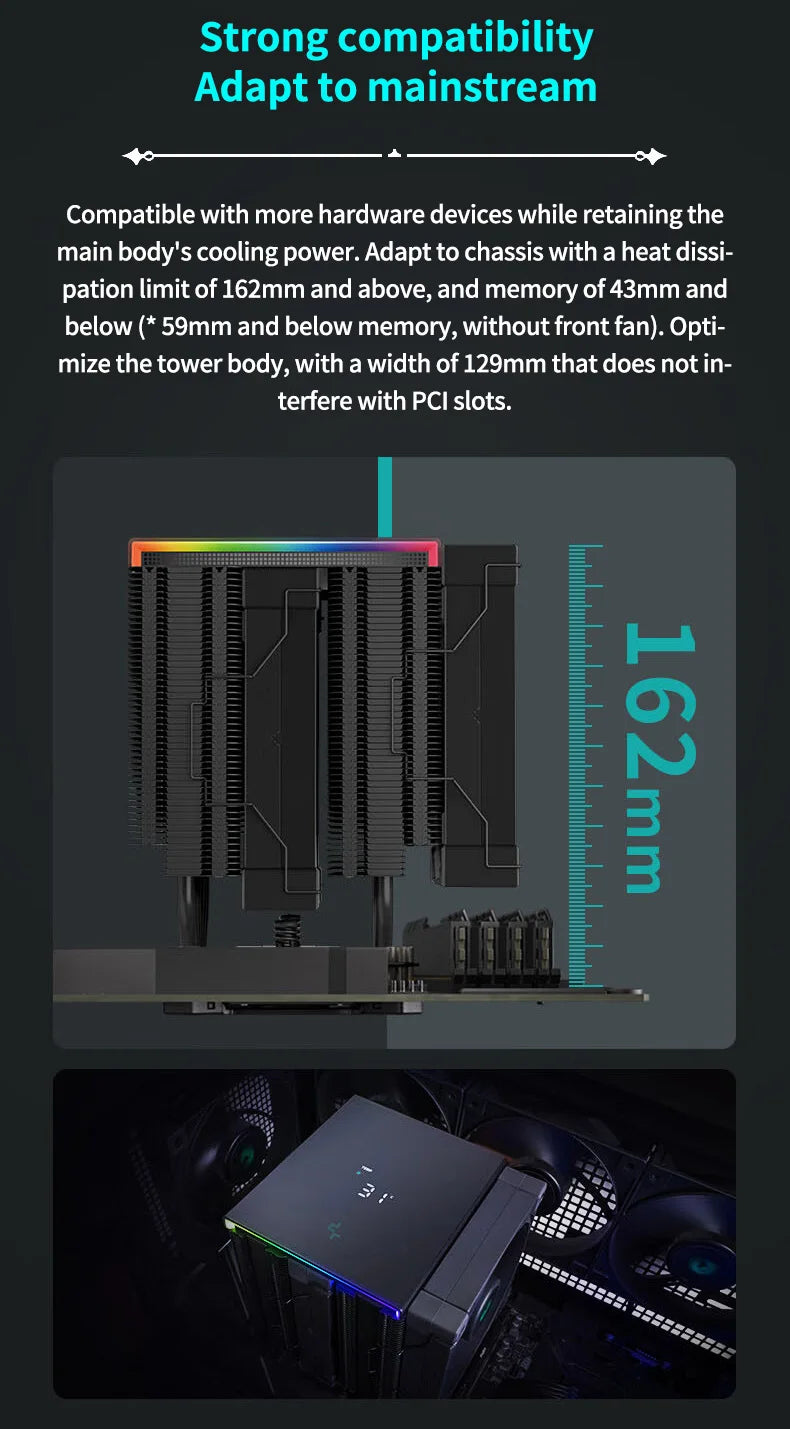 DeepCool AK620 CPU Cooler - Digital Display, 6 Heat Pipes, Twin Towers Radiator for LGA 2066, 2011, 1700, 1200, 115X, AM5 & AM4