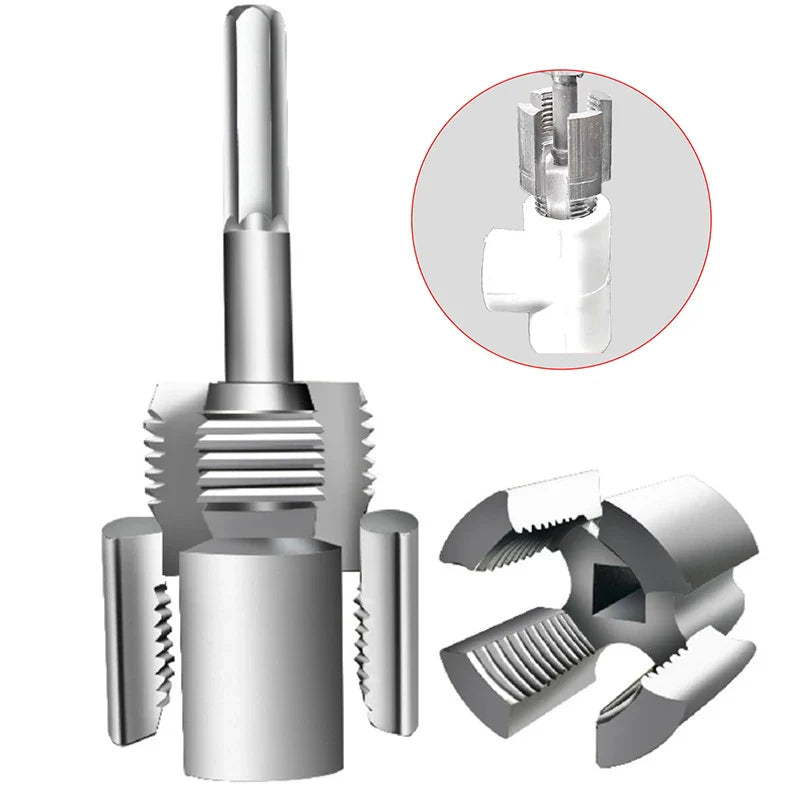 High-Speed DN15/DN20 Pipe Threading Tool – Double-Ended Internal & External Cutter for Electric Drill, 4/6 Point Water Pipe Work