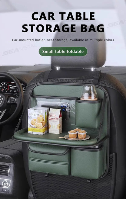 SEAMETAL 8 in 1 Car Seat Back Storage Bag – Foldable Tray, Waterproof & Wear-Resistant Organizer with Tissue & Cup Holder