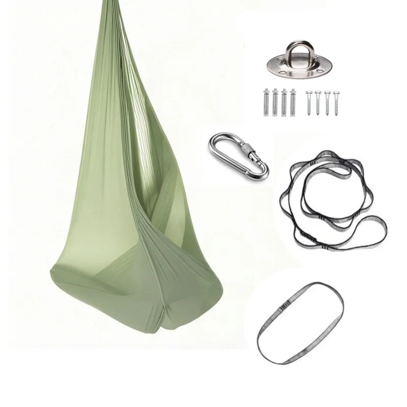 1.5x2.8m Elastic Swing Hammock – Indoor & Outdoor Aerial Yoga Swing with Adjustable Fabric & Hardware for Adults