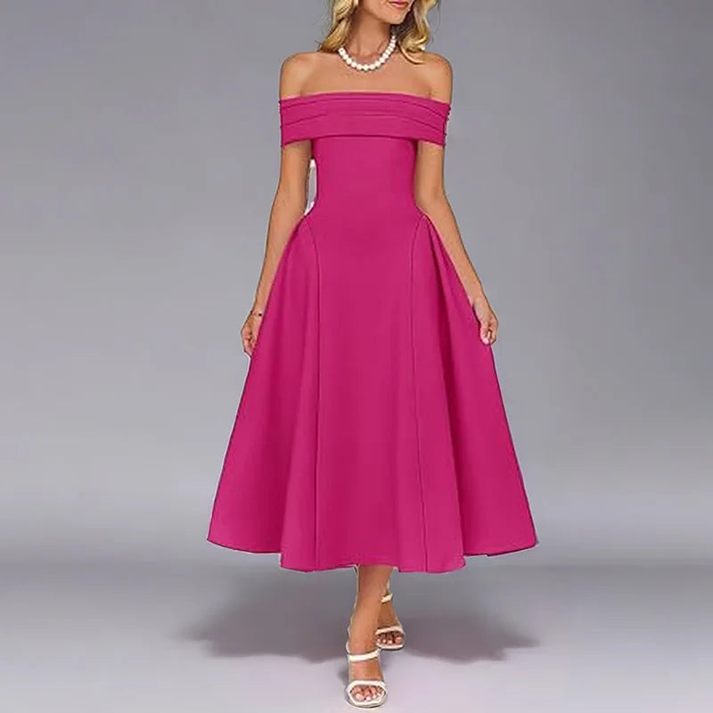 Women’s Elegant Strapless Backless Dress – Solid Color Off-Shoulder A-Line Long Formal Dress, Summer 2025