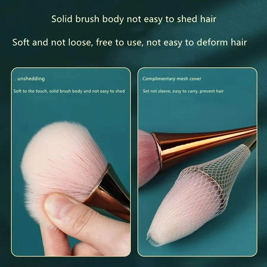 Rose Gold Fan Makeup Brush - Soft Hair Powder, Blush & Highlighter Brush