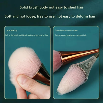 Rose Gold Fan Makeup Brush - Soft Hair Powder, Blush & Highlighter Brush