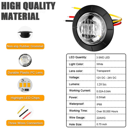 10PCS Strobe LED Side Marker Lights – 12-24V Clearance Indicator for Cars, Trucks, Trailers & RVs