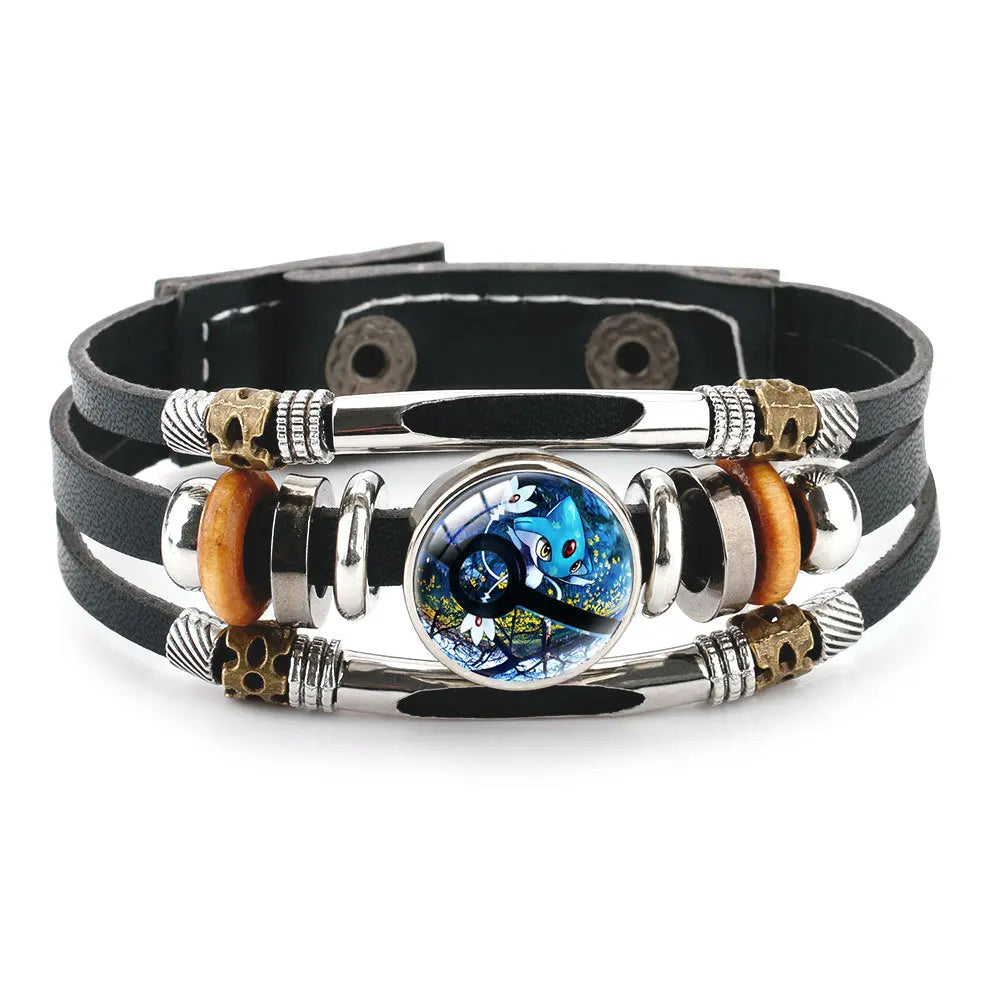 20cm Pikachu Mega Stone Cowhide Bracelet – Anime Cosplay Adjustable Wristband with Glass Cabochon