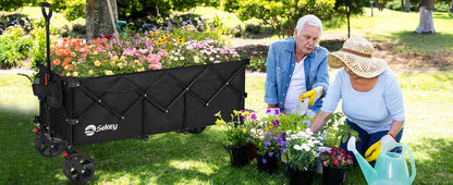 Sekey 48" Collapsible Folding Wagon — Heavy Duty 300L Utility Garden Cart with 440lbs Capacity