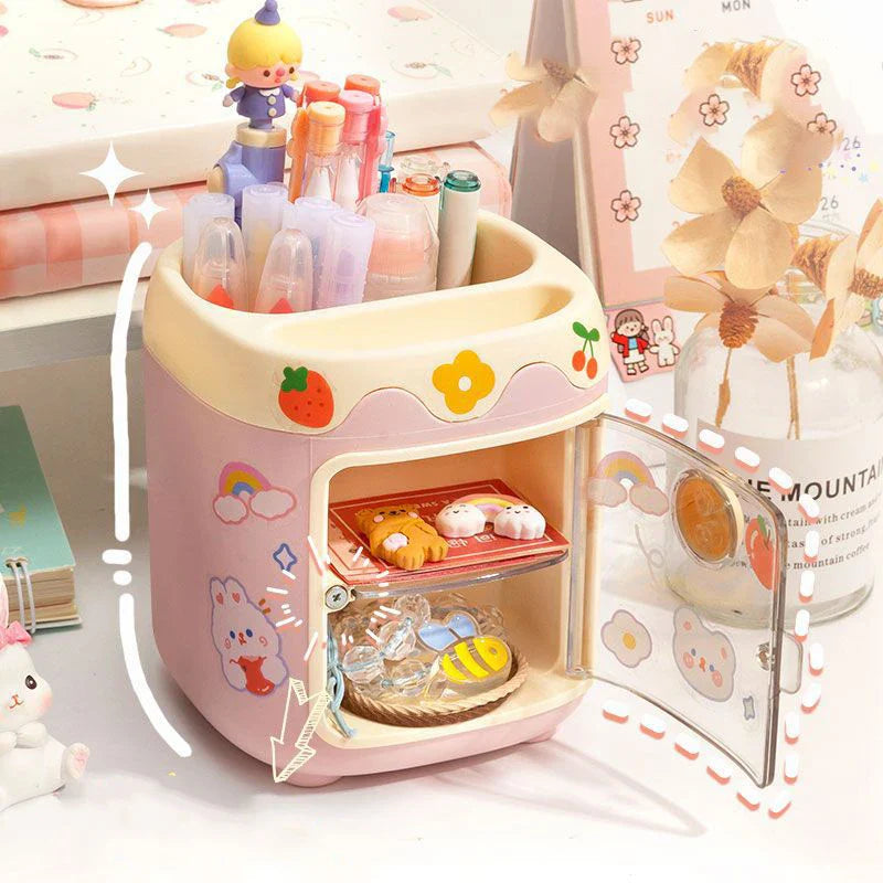 Cartoon Cute Desktop Storage Box – Large Capacity Pencil Holder & Multi-Functional Organizer for Student Stationery & Makeup Brushes