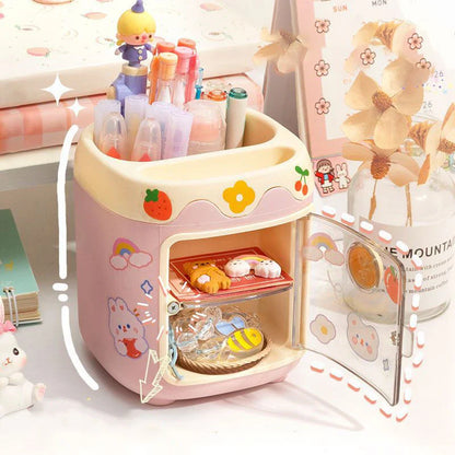 Cartoon Cute Desktop Storage Box – Large Capacity Pencil Holder & Multi-Functional Organizer for Student Stationery & Makeup Brushes