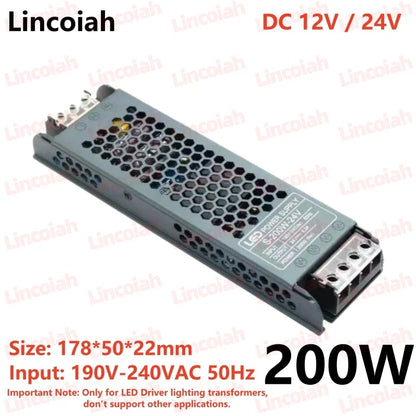 LED Power Supply Adapter - DC 12V 24V Transformer Driver for 60W-400W Lighting Systems