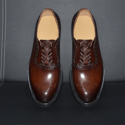 Men’s Handmade Genuine Leather Oxford Shoes - Classic Brogue Lace-Up Wedding, Business & Formal Dress Shoes