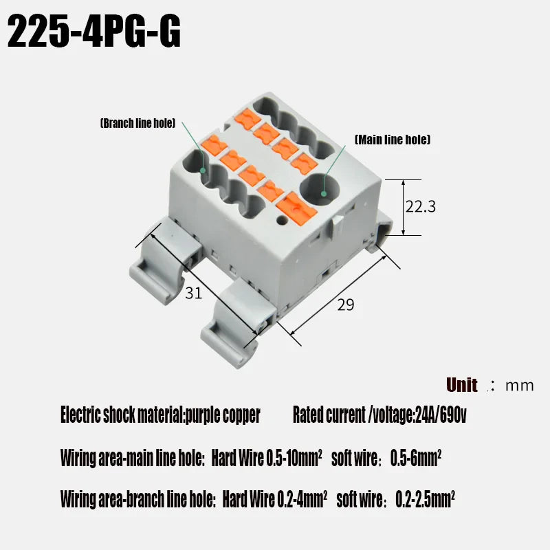 Push-In Modular Wire Connector Terminal Block – Compact 1-In Multiple-Out Splicing Lighting Connector, 225 Series (1Pc)