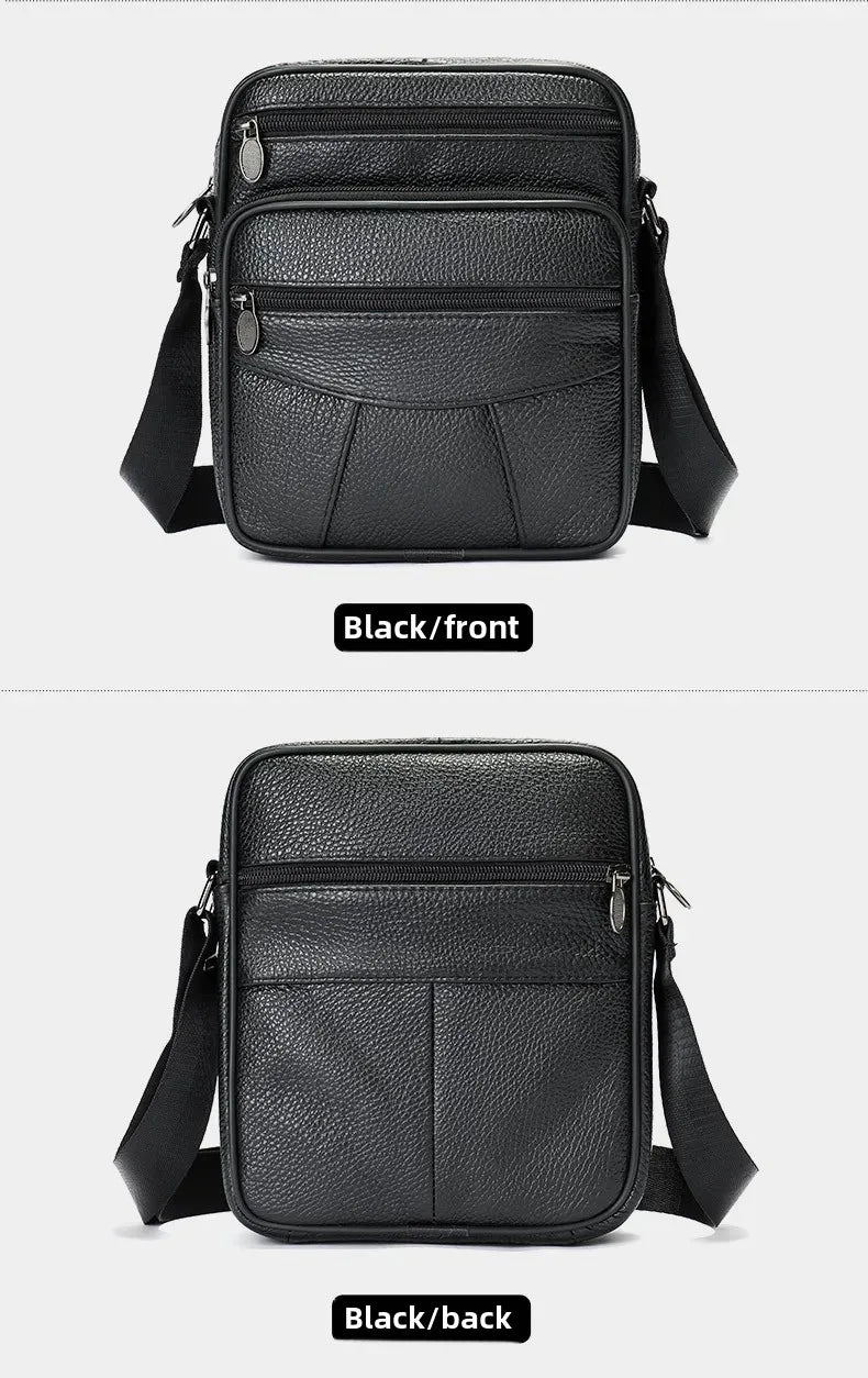 Men’s Genuine Leather Crossbody Bag – Small Outdoor Casual Bag for Motorcycle and Daily Use
