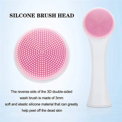 3D Double-Sided Silicone Facial Cleansing Brush – Soft Bristles Manual Massage Exfoliator for Deep Face Wash