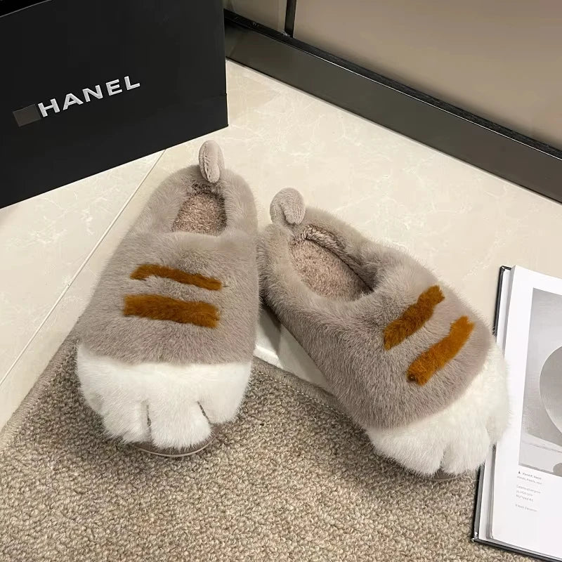 Adorable Kitty Claw Slippers for Women – Non-Slip Furry Mules, Warm Fluffy Cat Slides