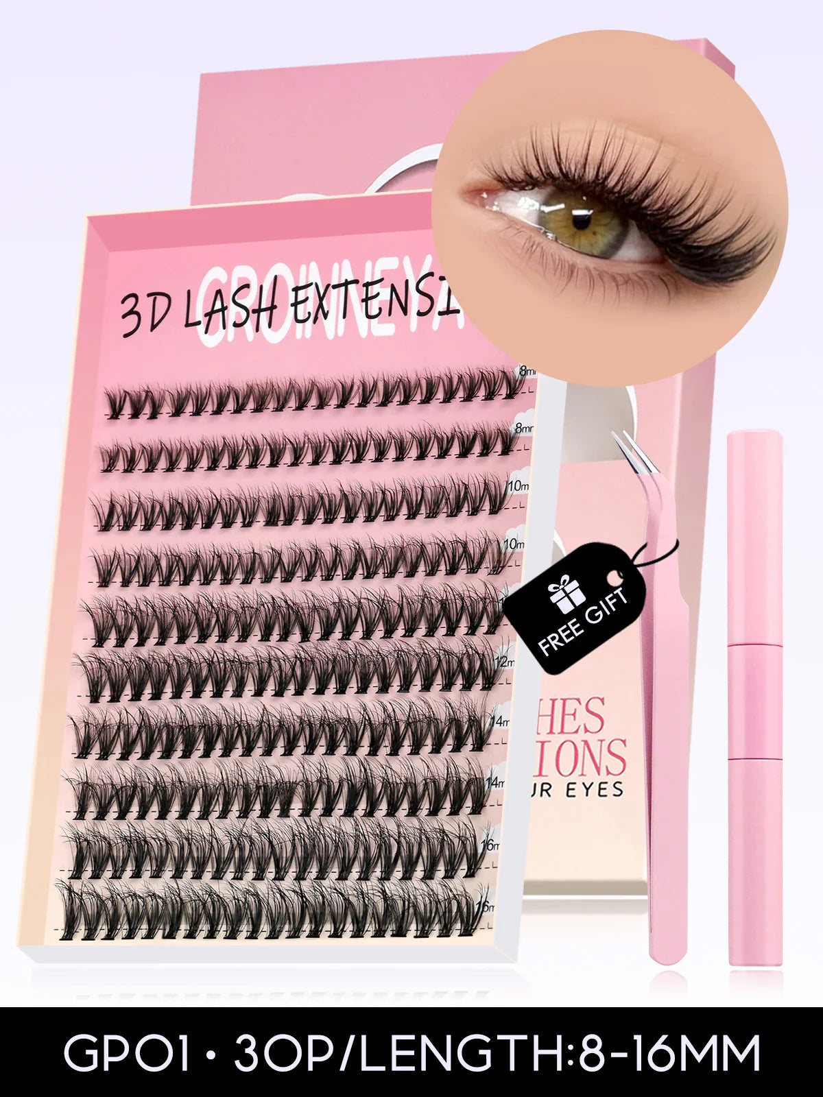 GROINNEYA Eyelash Clusters Kit – Large Capacity Wispy Individual Lashes for Natural DIY Extensions, Beginner-Friendly