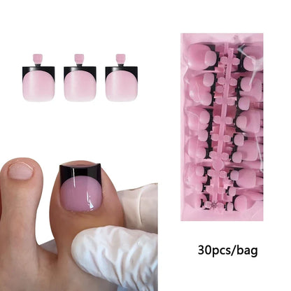 30-Piece Square Toe Press-On Toenails - Summer French Gradient False Nail Tips for Women, Short Wearable Foot Nail Set