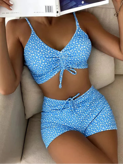 2025 Women’s High Waist Floral Bikini – Push-Up Swimsuit with Printed Boxers, Swim Trunks & Bathing Suit