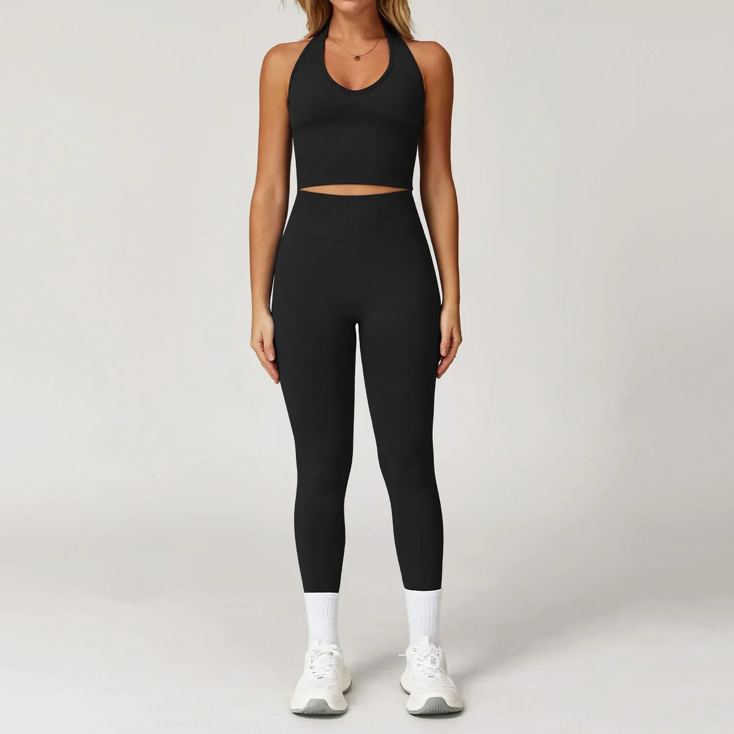 Women’s Seamless 2/3 Piece Yoga Set – Fitness Workout Sportswear with Leggings, Sports Bra & Long Sleeve Gym Outfit