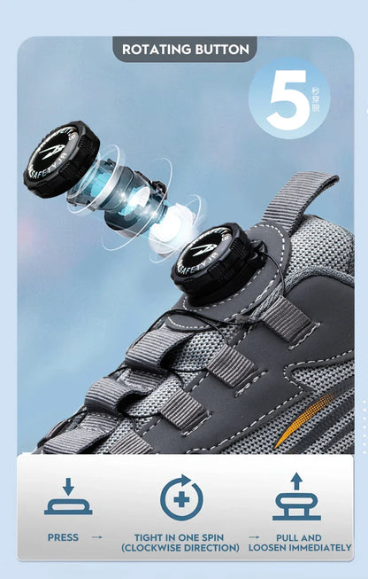 Rotating Button Men’s Safety Shoes – Anti-Smash & Anti-Puncture Work Boots, Fashion Sport Protective Footwear