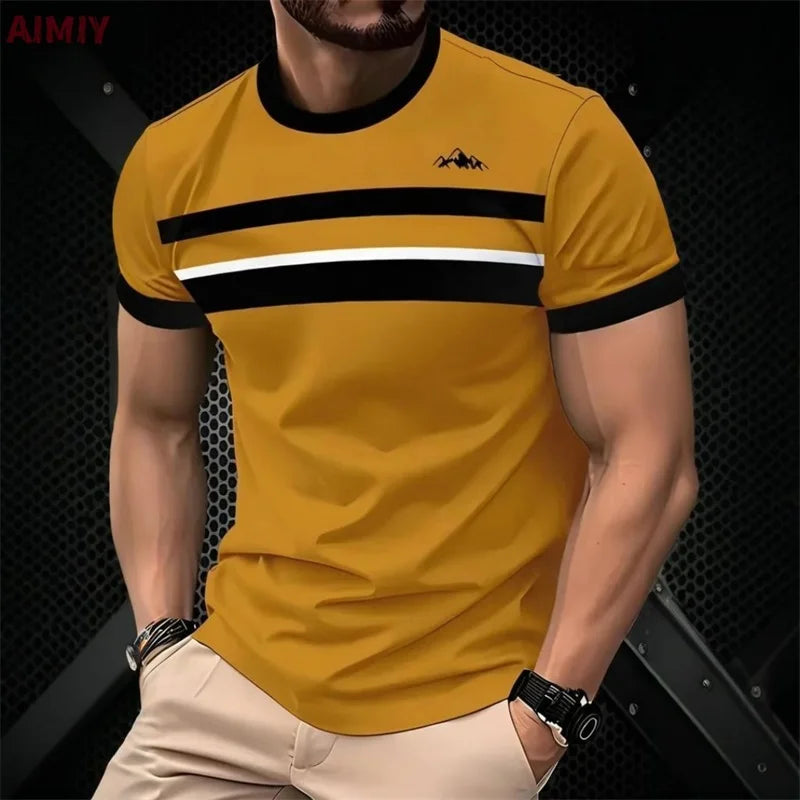 Men’s Striped Print Summer T-Shirt – Casual Round Neck Short Sleeve Outdoor Fashion Tee Shirt