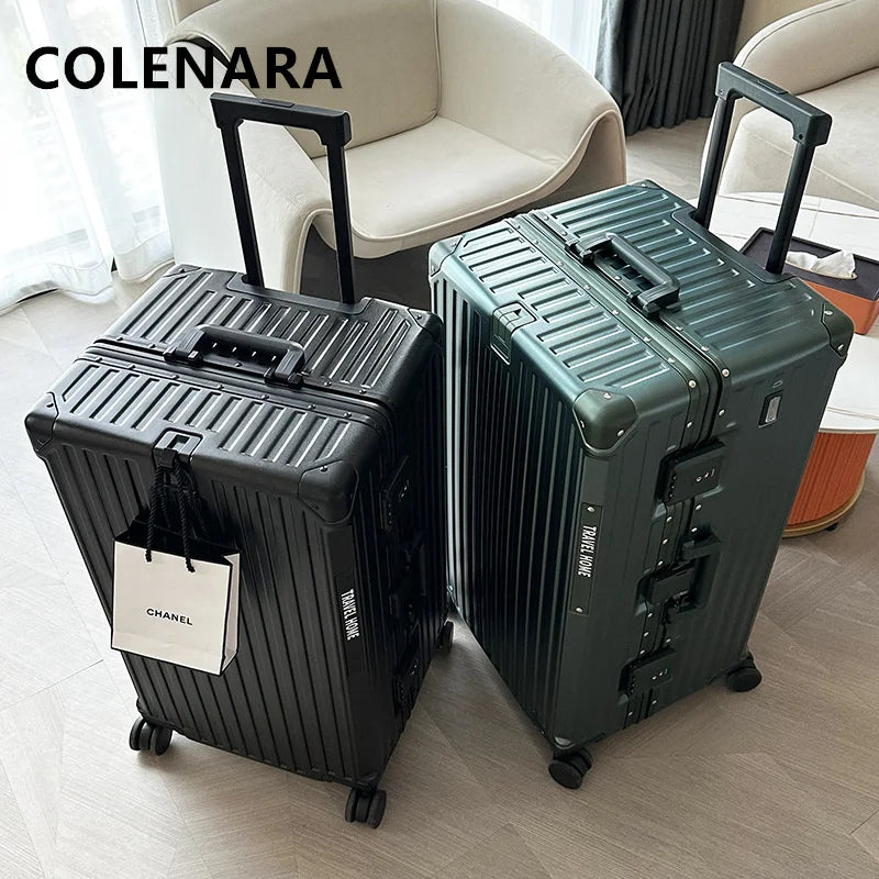 COLENARA Aluminum Frame Suitcase — High-Quality Large Capacity Trolley Travel Bag, 24", 26", 28", 30" Rolling Luggage