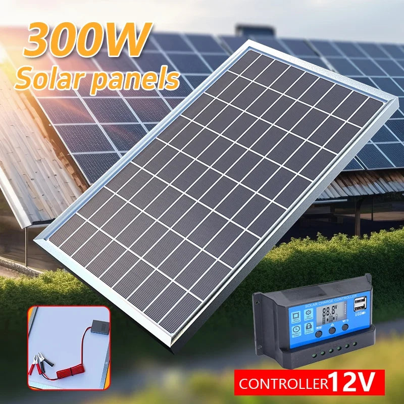 300W/600W Solar Panel Kit - 12V Solar Battery Charger with 100A Charge Controller for Home, RV, Camping & Car