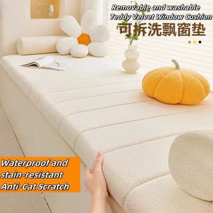 Customized Teddy Sponge Windowsill Cushion – High-Density Waterproof Non-Slip Sofa Cushion, 4.5/6.5/9.5 cm Options