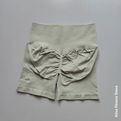 Summer High Waisted Yoga Shorts - Seamless Tummy Control Fitness Running Shorts with Solid Color Stretch Leggings Style