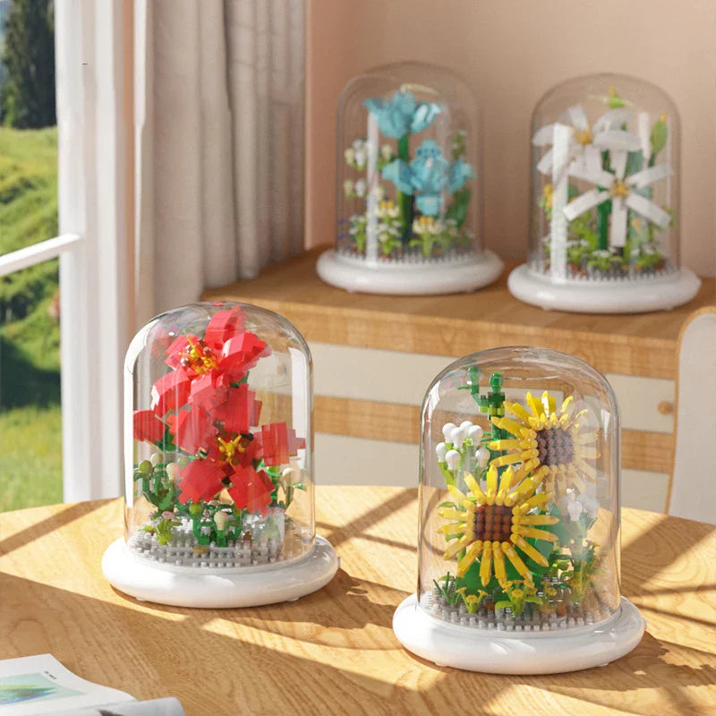 Eternal Block Flower Assembly Bouquet - Unique Desktop Decoration Toy for Children's Puzzle Fun