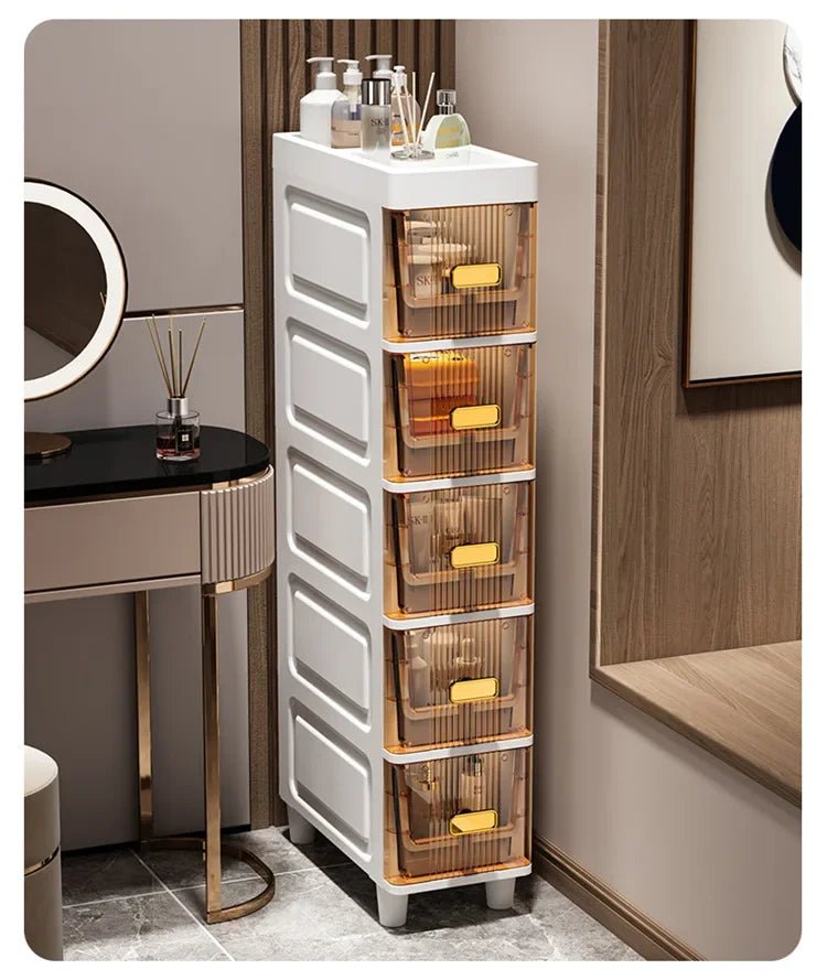Transparent Bathroom Storage Cabinet – Luxury Visible Light Floor-Mounted Dustproof Narrow Organizer