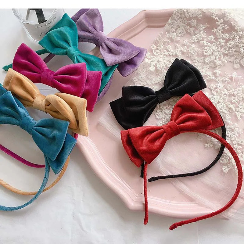 Women's Soft Velvet Bowknot Hairbands – Elegant Red & Black Party Headbands, Korean Vintage Headwear, Photo Prop Accessories