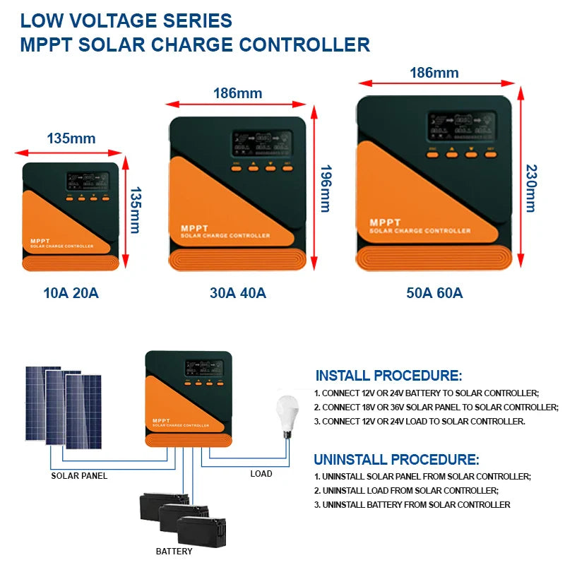 EASUN MPPT Solar Charge Controller — 10A-60A Regulator for 12V/24V Battery, 100V PV Input