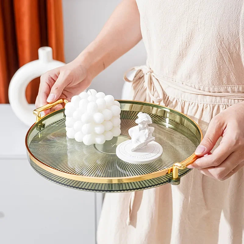 Round Acrylic Storage Tray - Coffee Table Tea Cup Organizer for Home Living Room and Aromatherapy Decor
