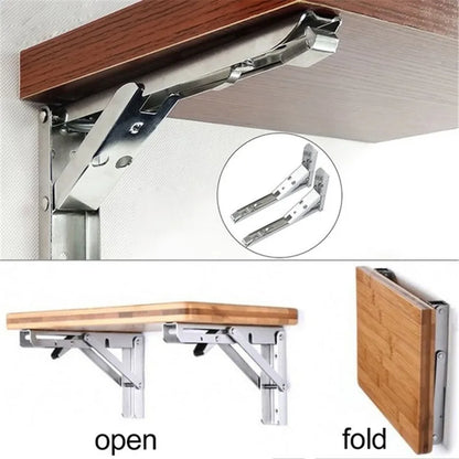 2pcs Heavy Duty Stainless Steel Folding Shelf Brackets | Collapsible Wall-Mounted L-Table Hinges for Bench & Table with Screws
