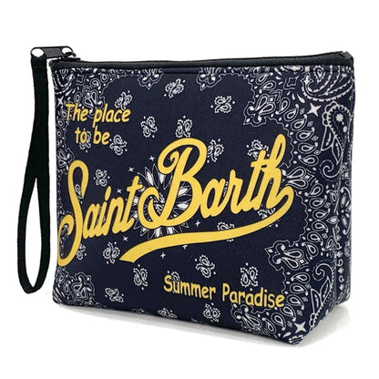 S-SAINT BARTH Pink Neoprene Clutch Bag – Trendy Vertical Zip Pouch Makeup & Toiletry Purse for Women