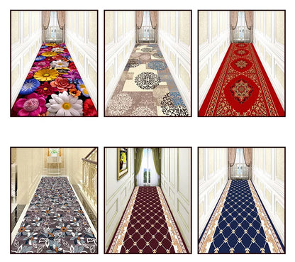 Luxury Classical Corridor Rug — Crystal Velvet Soundproof Washable Carpet for Villa & Hotel Hallway