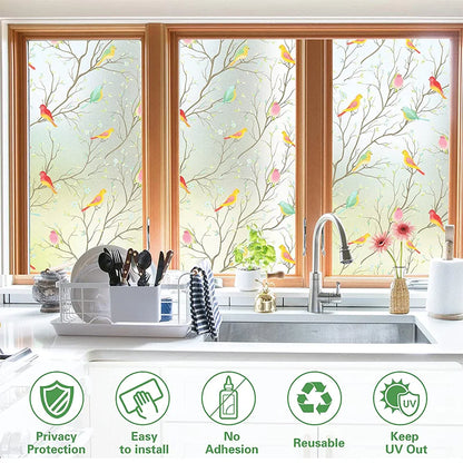 Non-Adhesive Static Cling Stained Glass Window Privacy Film - Sun Blocking, Heat Control Decorative Film