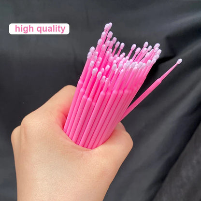 100pcs Eyelash Cleaning Brushes – Micro Cotton Swabs for Lash Extensions & Makeup Remover
