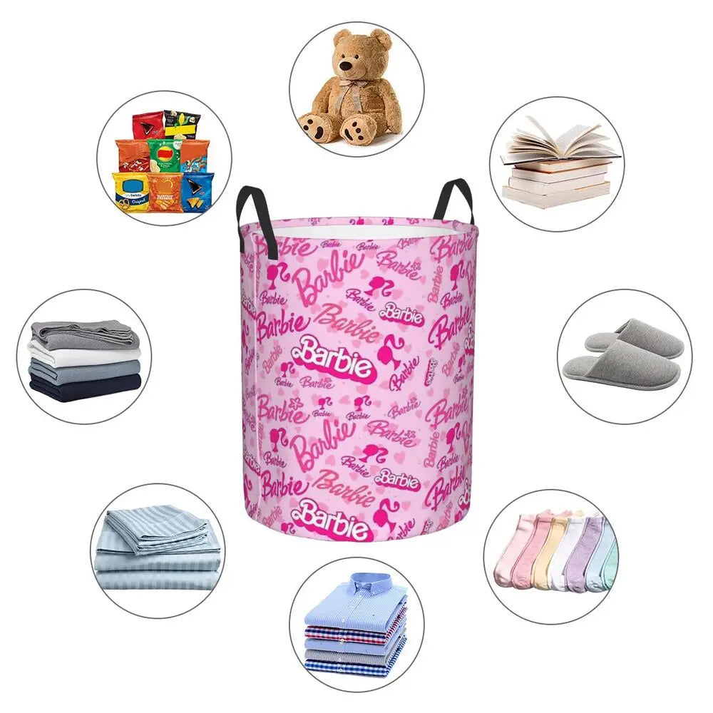 Custom Barbie Logo Laundry Basket – Collapsible Large Capacity Clothes Storage Bin, Disney Baby Hamper