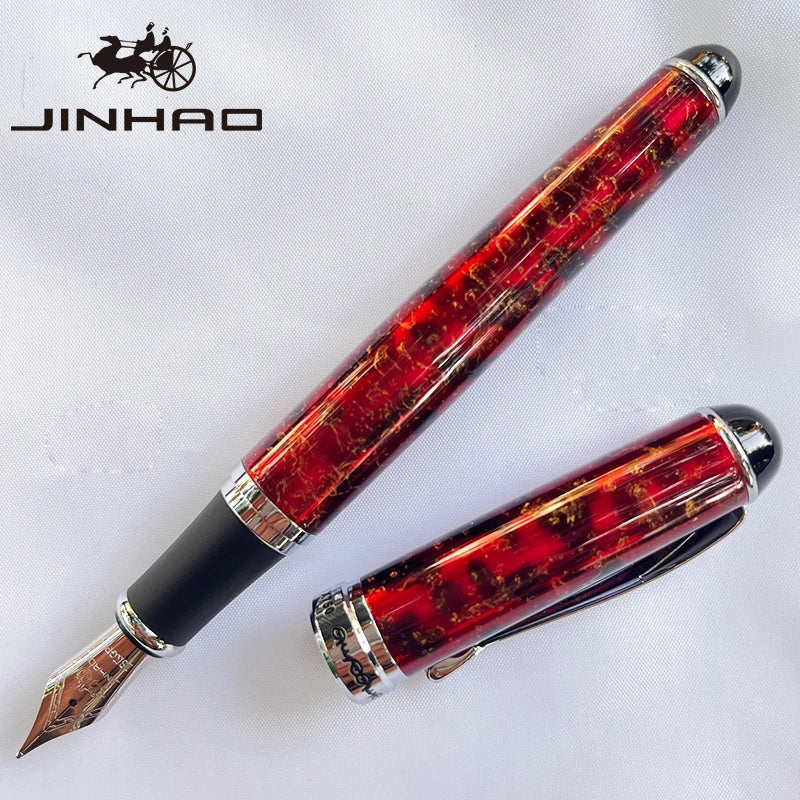 Jinhao X750 Fountain Pen Set - Medium Nib with Ink Converter, Silver Trim Calligraphy Writing Pen & Gift Set