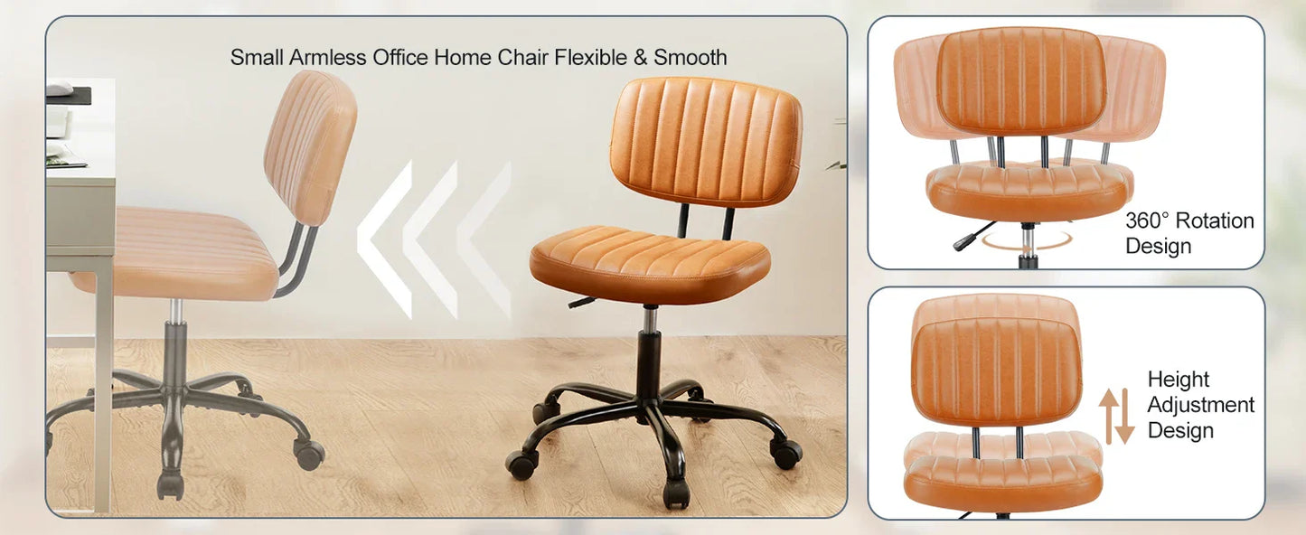 Armless Office Desk Chair – Height Adjustable PU Leather with Lumbar Support & 360° Swivel Wheels