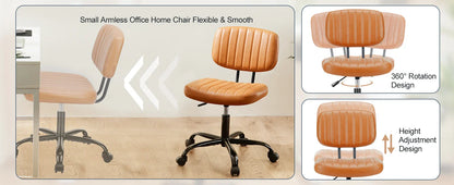 Armless Office Desk Chair – Height Adjustable PU Leather with Lumbar Support & 360° Swivel Wheels