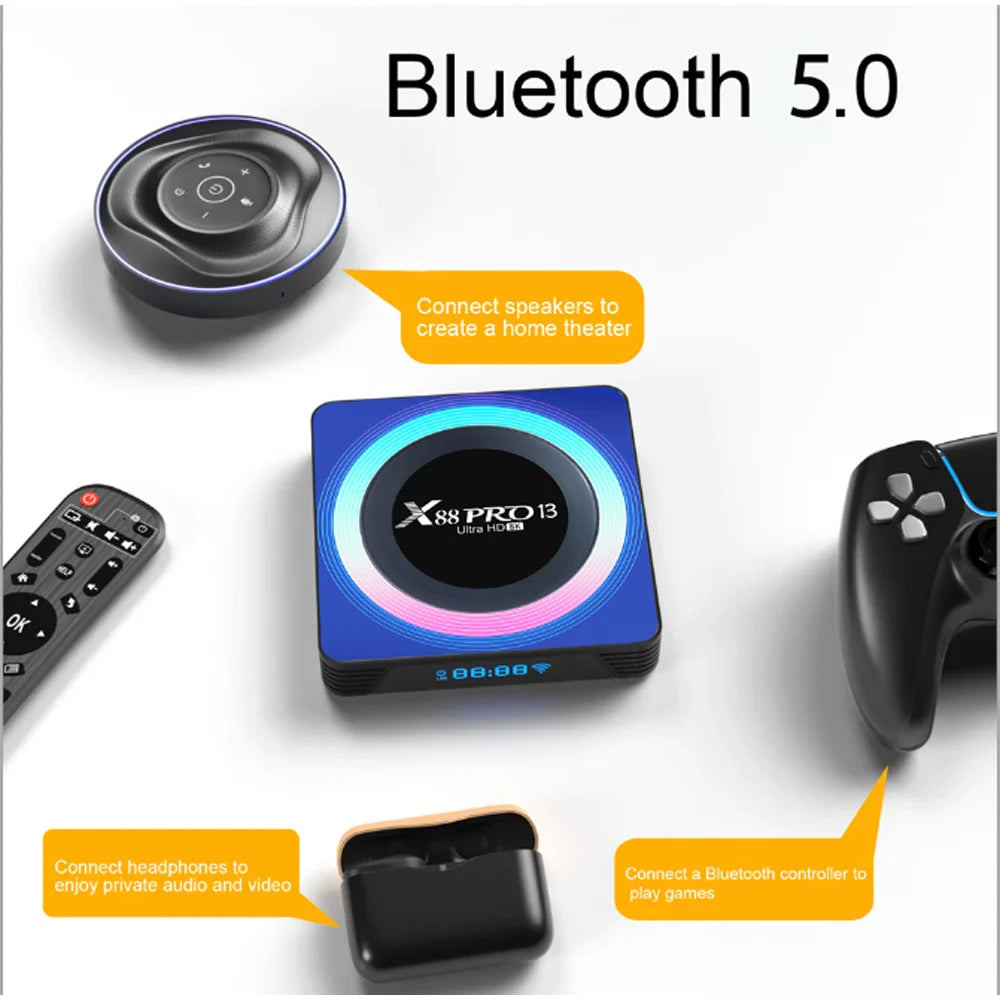 X88 PRO 13 Android 13.0 TV Box - Rockchip RK3528, 4K & 8K Support, 64GB/32GB/16GB Storage, Dual Wifi 2.4G & 5G, BT5.0 Global Media Player