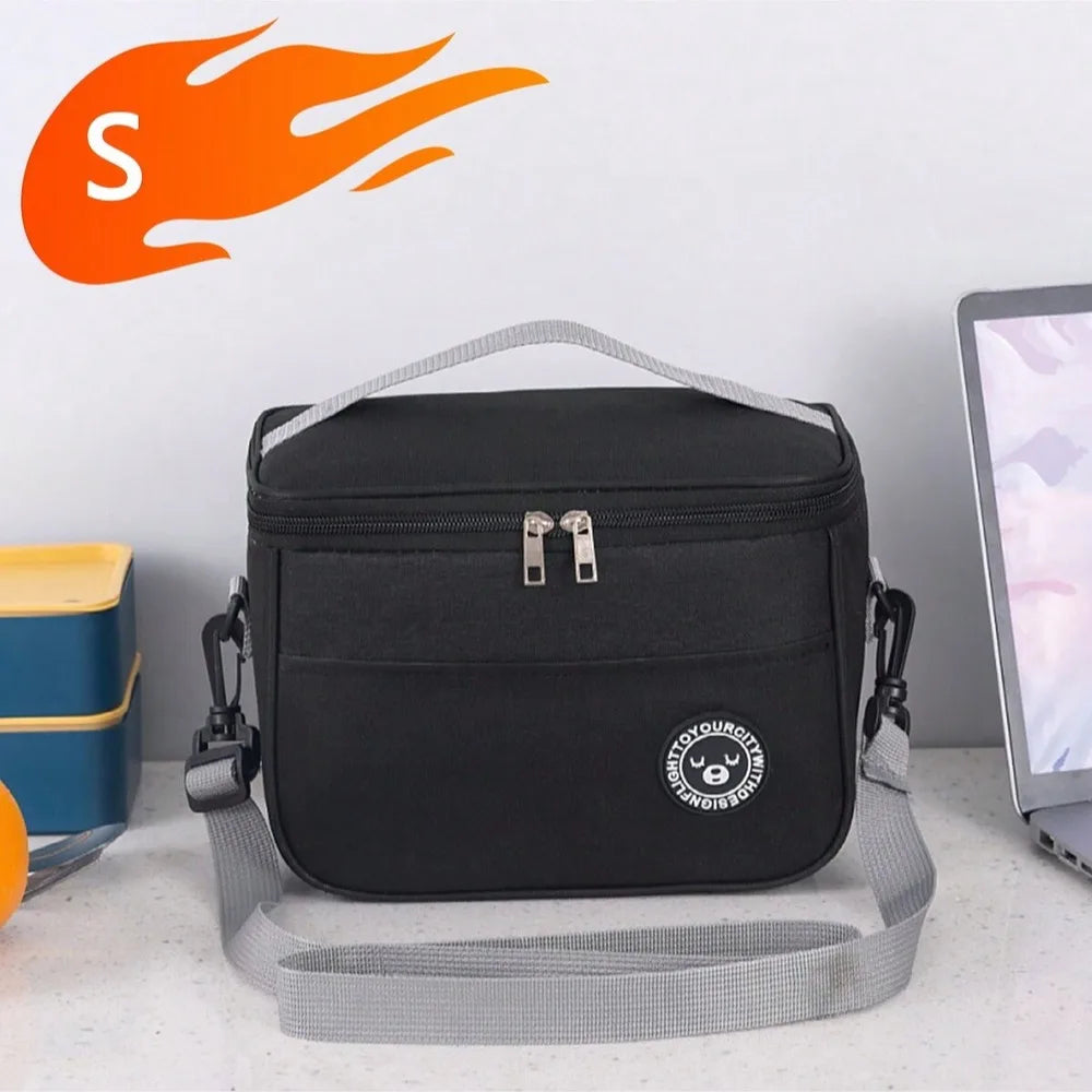 Insulated Handheld Lunch Bag with Shoulder Strap – Thickened Waterproof Student Lunch Box Tote