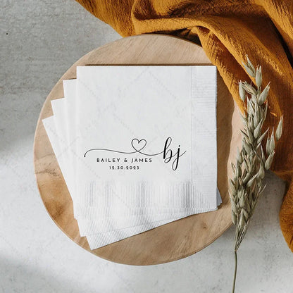 50pcs Personalized Wedding Cocktail Napkins – Custom Initials & Pet Portrait Dinner Party Decor