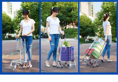 Aluminum Alloy Folding Grocery Cart – Portable Lightweight Shopping Trolley with Step Climbing for Supermarket & Food