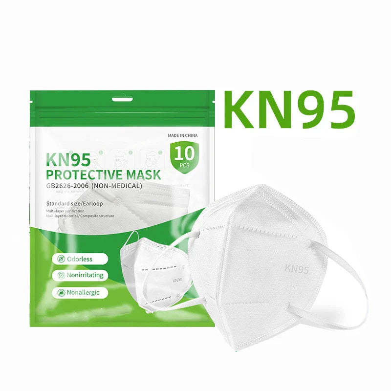 50/100PCS Adult KN95 Masks – Black & White, 5-Layer Dustproof Face Mask with Breathable Design & Adjustable Nose Bridge