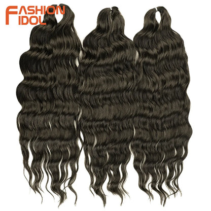 FASHION IDOL 24" Deep Wave Crochet Hair - 3-Piece Synthetic Water Wave Braiding Extensions, Ombre Rainbow Twist Hair